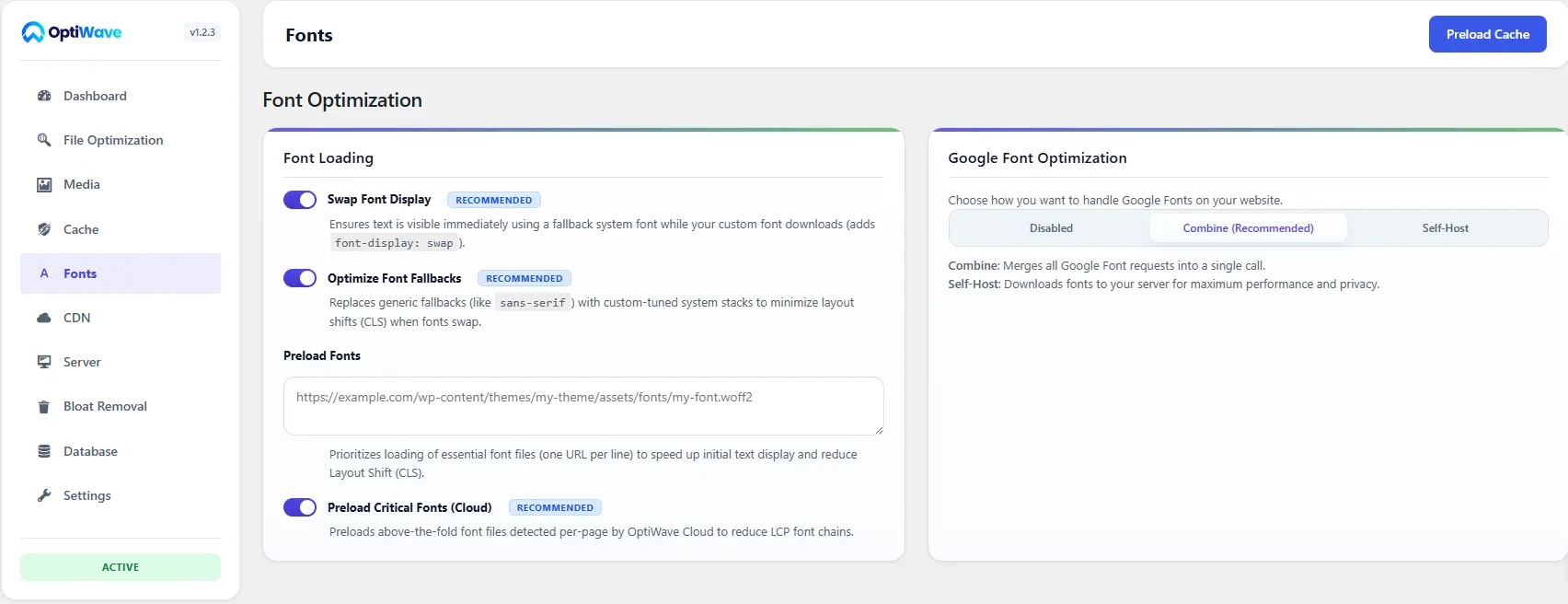 OptiWave Font Optimization Google Fonts screenshot
