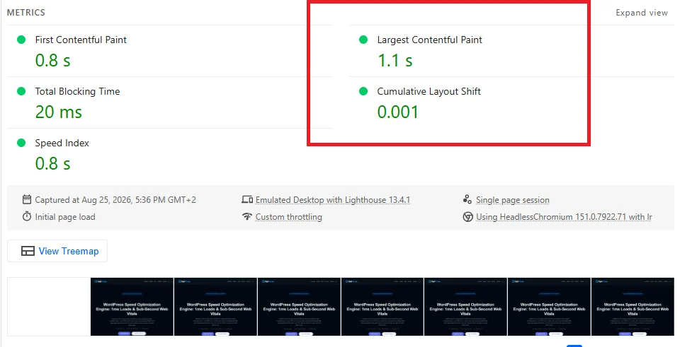 PageSpeed Insights performance audit highlighting opportunities for sizing images properly and serving next-gen formats.